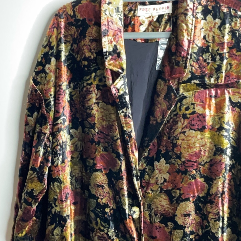 Free People Simone Velvet Long Maxi Duster in Black Rose Combo Size L NEW - Picture 7 of 9